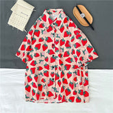 Cute Strawberry Printed Short Sleeve Blouse Shirt